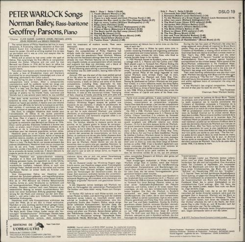 Peter Warlock Peter Warlock Songs vinyl LP album (LP record) UK Q9YLPPE887175