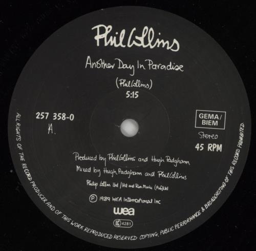 Phil Collins Another Day In Paradise 12" vinyl single (12 inch record / Maxi-single) German COL12AN868021