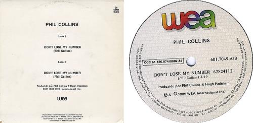 Phil Collins Don't Lose My Number 7" vinyl single (7 inch record / 45) Brazilian COL07DO279273