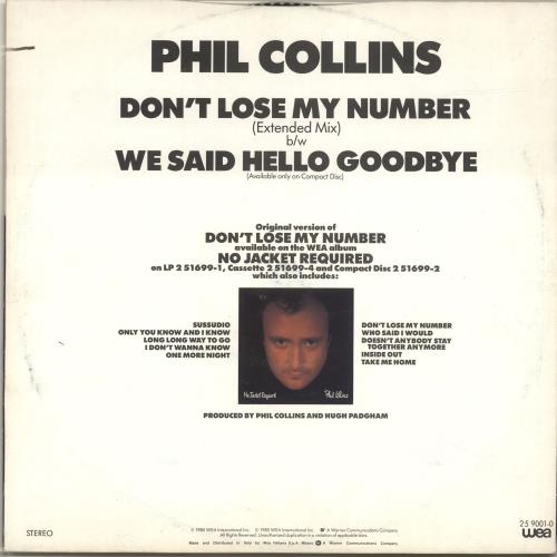 Phil Collins Don't Lose My Number 12" vinyl single (12 inch record / Maxi-single) Italian COL12DO696720