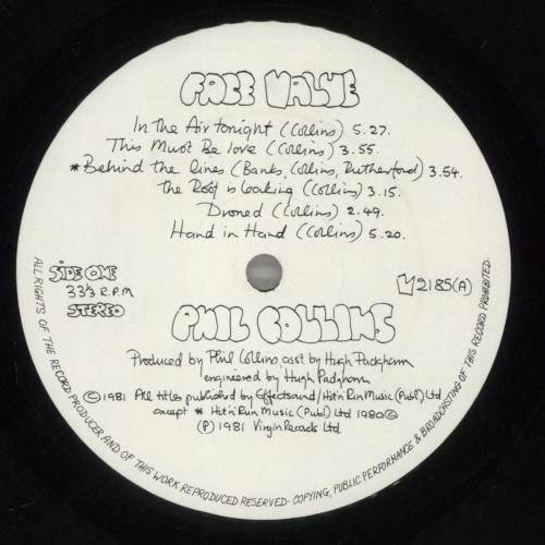 Phil Collins Face Value - Textured sleeve vinyl LP album (LP record) UK COLLPFA772361