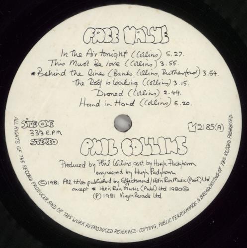 Phil Collins Face Value vinyl LP album (LP record) UK COLLPFA190670
