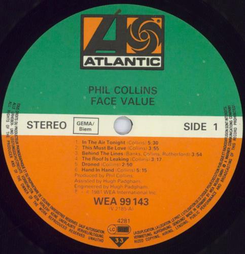Phil Collins Face Value vinyl LP album (LP record) German COLLPFA831897