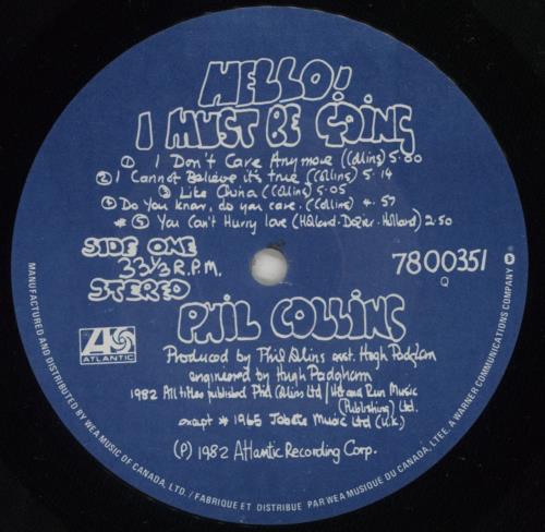 Phil Collins Hello, I Must Be Going vinyl LP album (LP record) Canadian COLLPHE879961