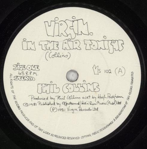 Phil Collins In The Air Tonight + Sleeve 7" vinyl single (7 inch record / 45) UK COL07IN225085