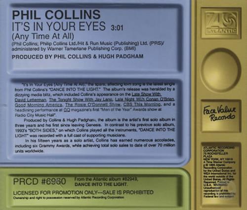 Phil Collins It's In Your Eyes CD single (CD5 / 5") US COLC5IT85701