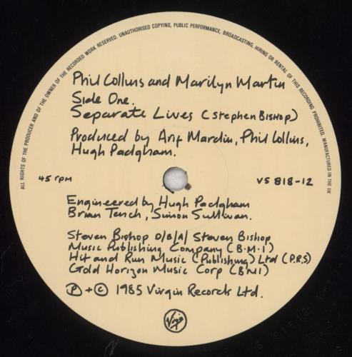 Phil Collins Separate Lives - Autographed 12" vinyl single (12 inch record / Maxi-single) UK COL12SE838965