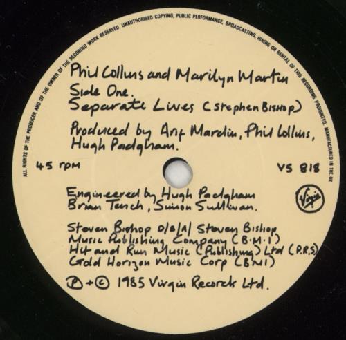 Phil Collins Separate Lives 7" vinyl single (7 inch record / 45) UK COL07SE373214
