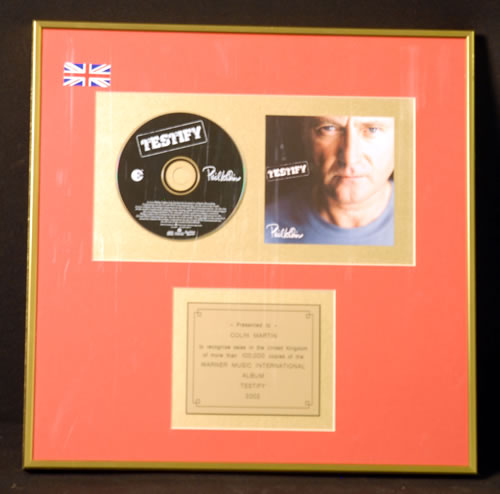 Phil Collins Testify - Gold award disc UK COLAWTE639217