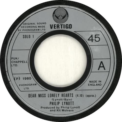 Phil Lynott Dear Miss Lonely Hearts - Wide 7" vinyl single (7 inch record / 45) UK LYN07DE692596