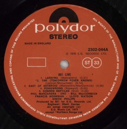 Phil Manzanera 801 Live vinyl LP album (LP record) UK PMZLPLI609663