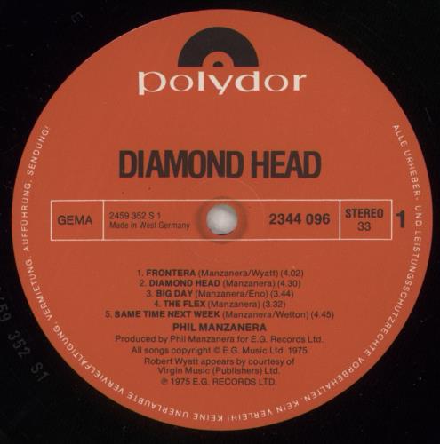 Phil Manzanera Diamond Head vinyl LP album (LP record) German PMZLPDI889791