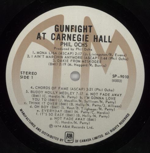 Phil Ochs Gunfight At Carnegie Hall vinyl LP album (LP record) Canadian OCHLPGU872020