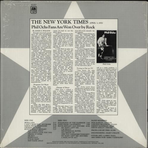 Phil Ochs Gunfight At Carnegie Hall vinyl LP album (LP record) Canadian OCHLPGU872020