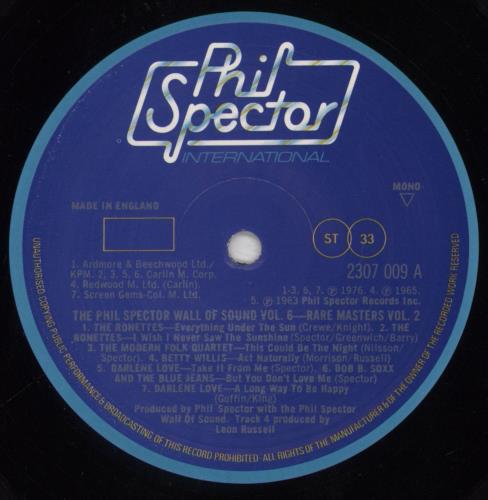 Phil Spector Phil Spector Wall Of Sound Vol. 6 - Rare Masters 2 vinyl LP album (LP record) UK PSPLPPH593017