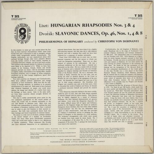 Philharmonia Hungarica Liszt: Hungarian Rhapsodies Nos. 3 & 4 / Dvorak: Slavonic Dances, Op.46, Nos. 1, 4 & 8 vinyl LP album (LP record) UK QHQLPLI752288