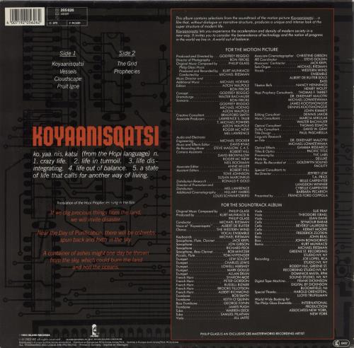 Philip Glass Koyaanisqatsi vinyl LP album (LP record) German PLGLPKO892534
