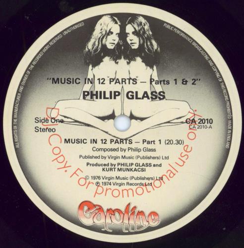 Philip Glass Music In Twelve Parts - Parts 1 & 2-promo vinyl LP album (LP record) UK PLGLPMU793877