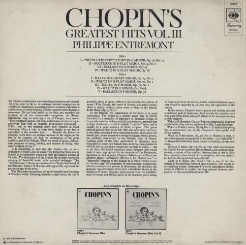 Philippe Entremont Chopin's Greatest Hits Vol. III vinyl LP album (LP record) UK QKJLPCH761130