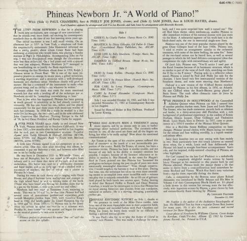 Phineas Newborn Jr. A World Of Piano! vinyl LP album (LP record) US PNJLPAW875596