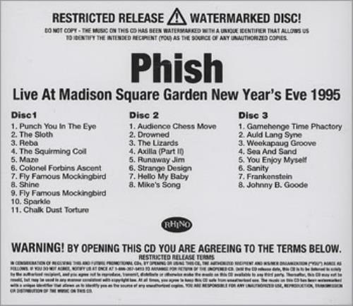 Phish Live At Madison Square Garden New Year's Eve 1995 CD-R acetate US PHSCRLI355890