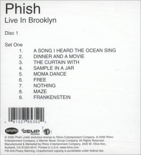 Phish Live In Brooklyn CD-R acetate US PHSCRLI508730
