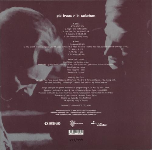 Pia Fraus In Solarium vinyl LP album (LP record) Estonian 9MCLPIN874488