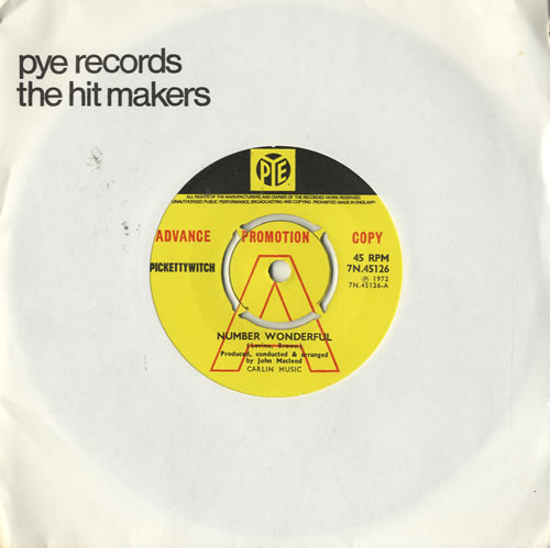Pickettywitch Number Wonderful 7" vinyl single (7 inch record / 45) UK PKW07NU483489