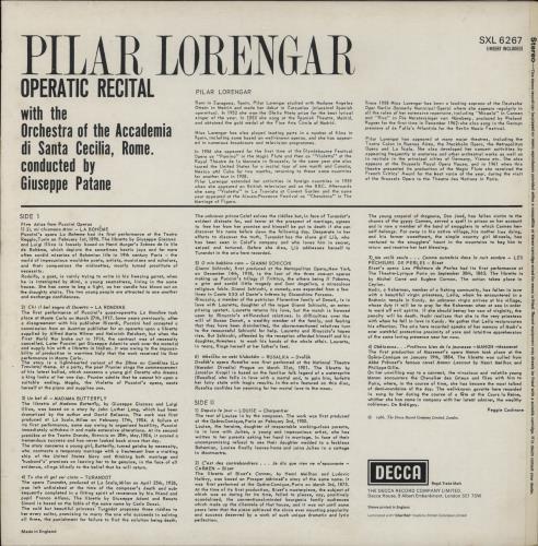 Pilar Lorengar Operatic Recital vinyl LP album (LP record) UK P0MLPOP893503