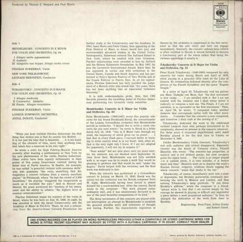 Pinchas Zukerman Mendelssohn: Violin Concerto / Tchaikovsky: Violin Concerto - stickered p/s vinyl LP album (LP record) UK QINLPME701428