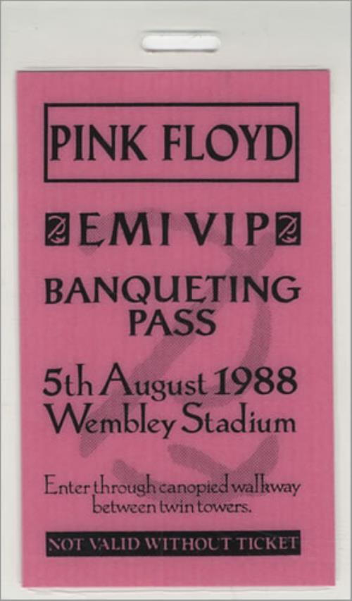 Pink Floyd EMI VIP Banqueting Pass tour pass UK PINTPEM429825