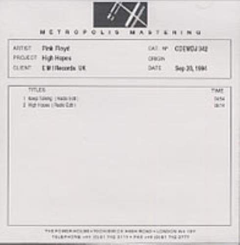 Pink Floyd High Hopes CD-R acetate UK PINCRHI37149