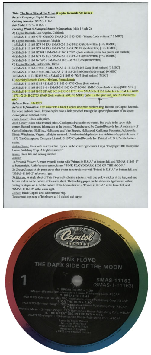 Pink Floyd The Dark Side Of The Moon - 5th (Quad/Stereo) - Complete vinyl LP album (LP record) US PINLPTH585315