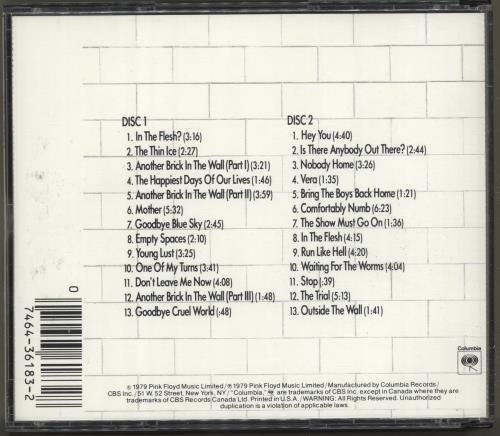 Pink Floyd The Wall 2 CD album set (Double CD) US PIN2CTH693452