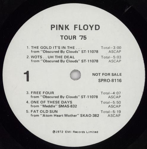 Pink Floyd Tour '75 vinyl LP album (LP record) US PINLPTO67738