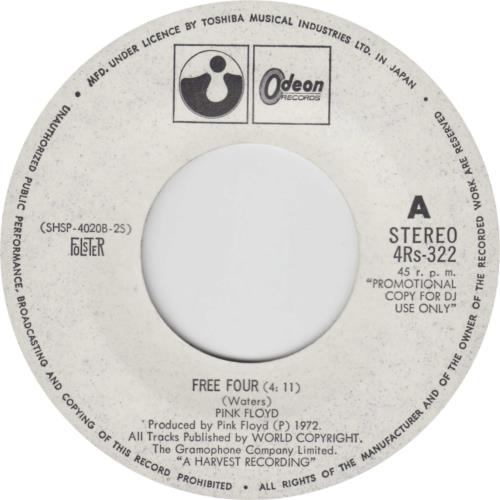 Pink Floyd Free Four Japanese Promo 7 Vinyl Single 7 Inch Record