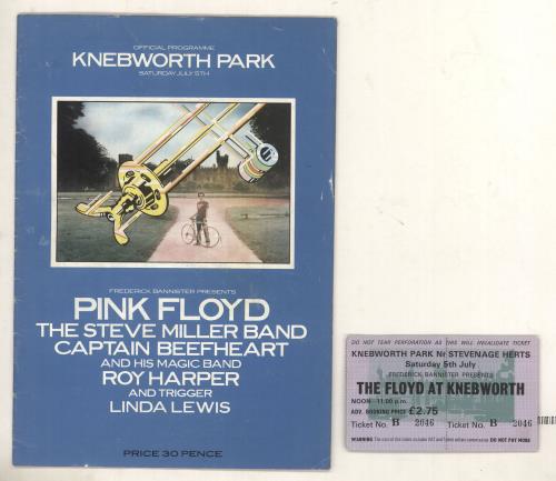 Pink Floyd Knebworth '75 + Ticket Stub tour programme UK PINTRKN675892