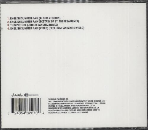 Placebo English Summer Rain CD single (CD5 / 5") UK CEBC5EN890650