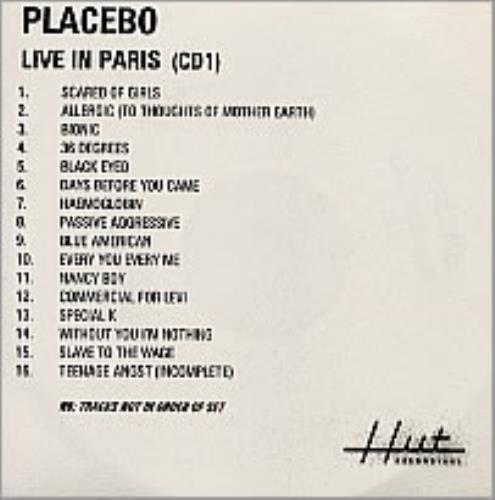 Placebo Live In Paris CD-R acetate UK CEBCRLI226871