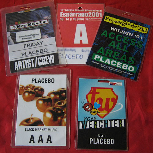 Placebo Set Of 5 Laminated Tour Passes (2) tour pass UK CEBTPSE347870