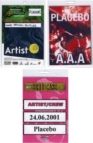 Placebo Set Of 5 Laminated Tour Passes (3) tour pass UK CEBTPSE347871