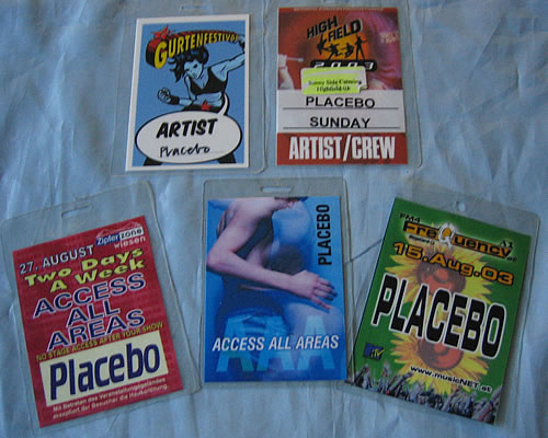 Placebo Set Of 5 Laminated Tour Passes (6) tour pass UK CEBTPSE347874