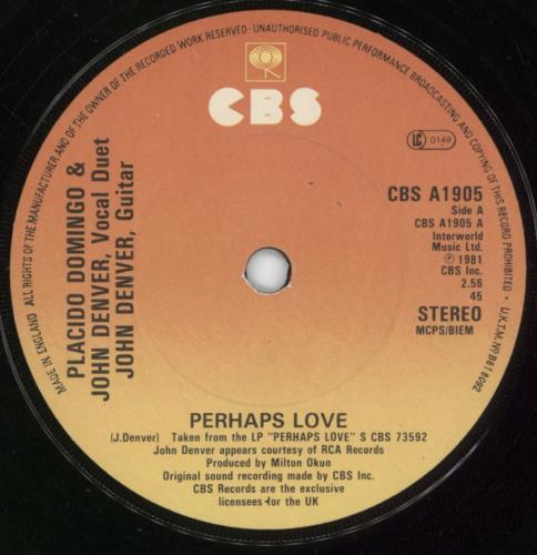 Placido Domingo Perhaps Love 7" vinyl single (7 inch record / 45) UK PLD07PE687045