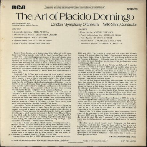 Placido Domingo The Art Of Placido Domingo vinyl LP album (LP record) UK PLDLPTH861141