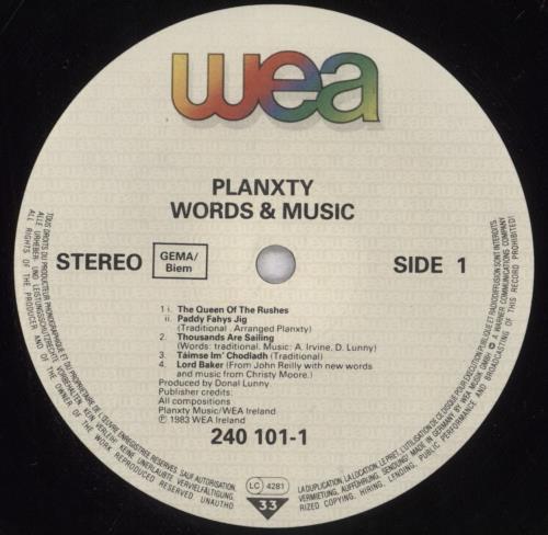 Planxty Words & Music vinyl LP album (LP record) German XTYLPWO834627