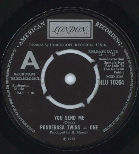 Ponderosa Twins + One You Send Me 7" vinyl single (7 inch record / 45) UK 57Z07YO813837