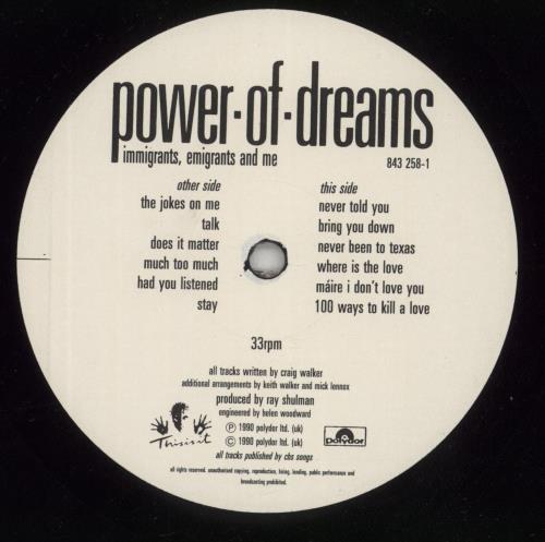 Power Of Dreams Immigrants, Emigrants And Me + Hype Stickered Sleeve - VG Sleeve vinyl LP album (LP record) UK PODLPIM106135