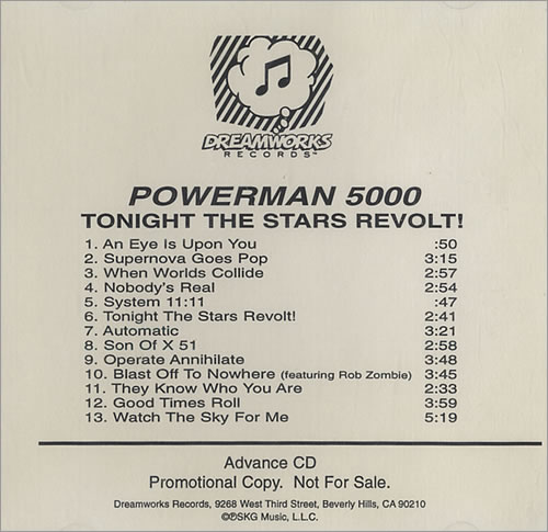 Powerman 5000 Tonight The Stars Revolt! CD-R acetate US P50CRTO442172