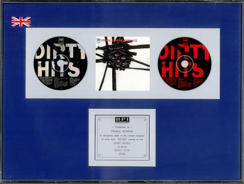 Primal Scream Dirty Hits award disc UK PMLAWDI522325