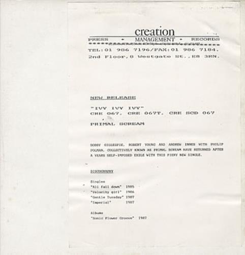 Primal Scream Ivy Ivy Ivy 12" vinyl single (12 inch record / Maxi-single) UK PML12IV21028